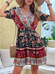 floral waist skirt printed ethnic style bohemian dress