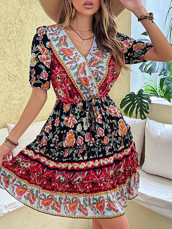 floral waist skirt printed ethnic style bohemian dress