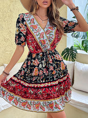 floral waist skirt printed ethnic style bohemian dress