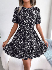 casual polka dot waist ruffled dress
