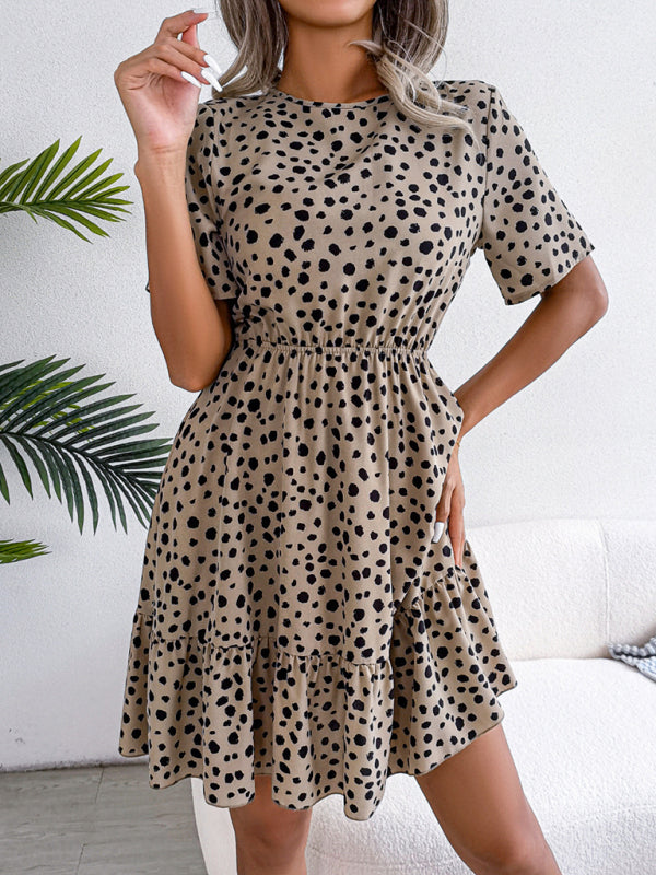 casual polka dot waist ruffled dress