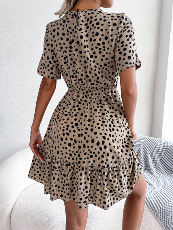 casual polka dot waist ruffled dress