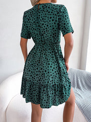 casual polka dot waist ruffled dress