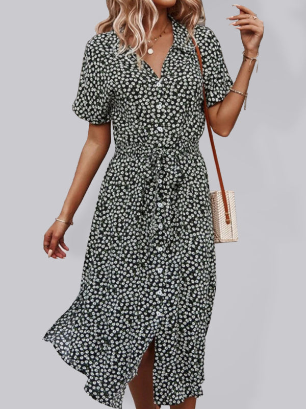 Casual resort style large print streamer dress