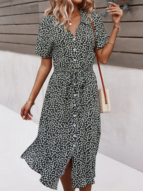 Casual resort style large print streamer dress