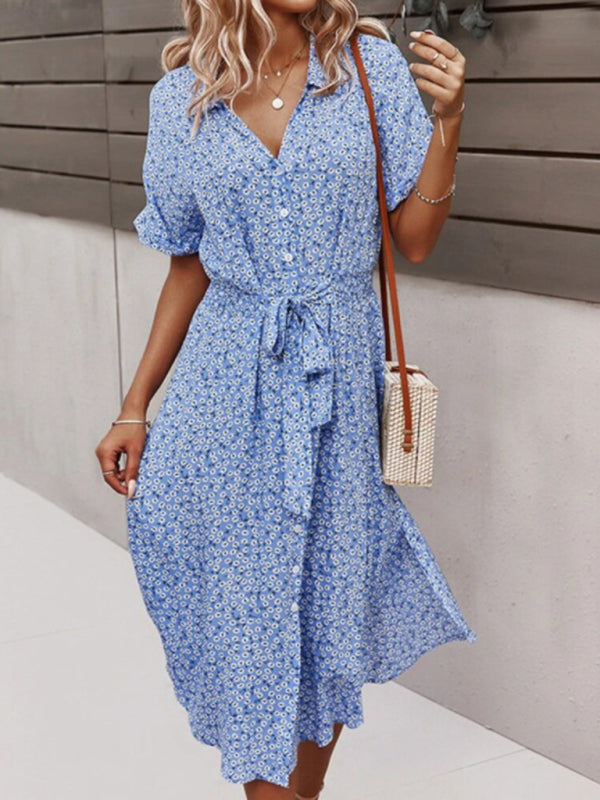 Casual resort style large print streamer dress