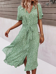 Casual resort style large print streamer dress
