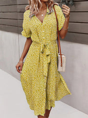 Casual resort style large print streamer dress