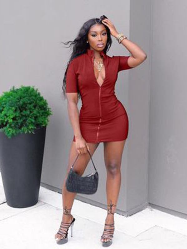 Solid Color T-Shirt Slim Sexy Multicolor Dress