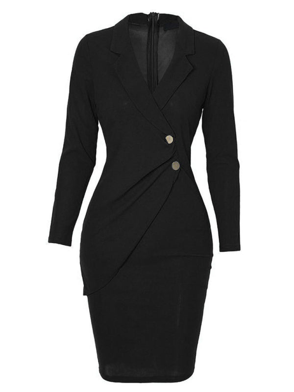 Ladies Elegant Slim Suit Collar Dress