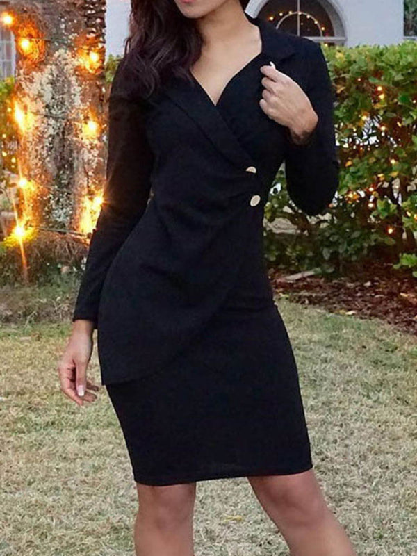 Ladies Elegant Slim Suit Collar Dress