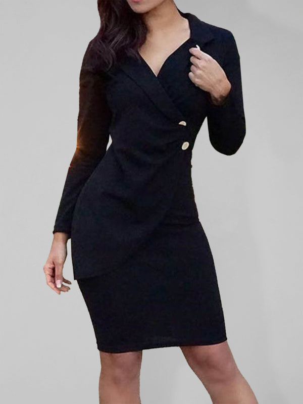 Ladies Elegant Slim Suit Collar Dress