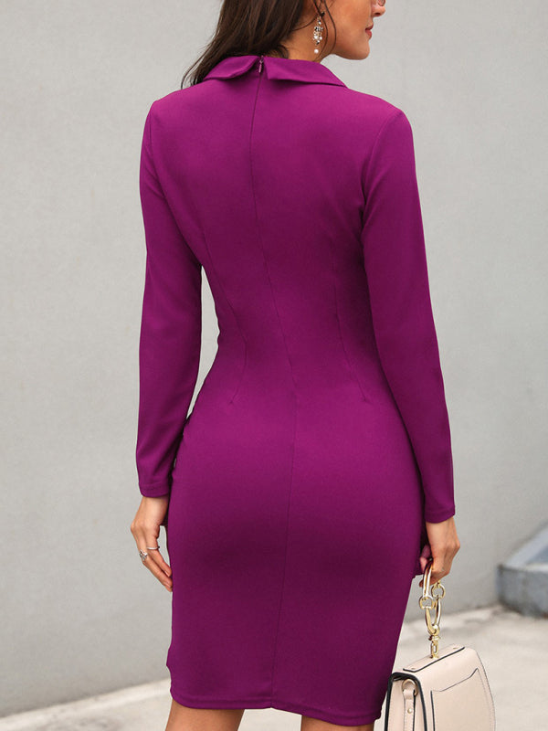 Ladies Elegant Slim Suit Collar Dress