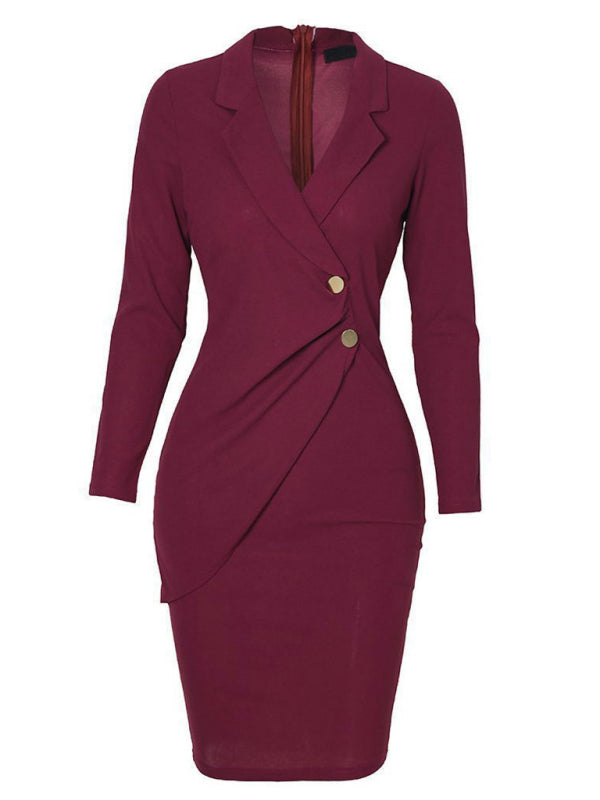 Ladies Elegant Slim Suit Collar Dress