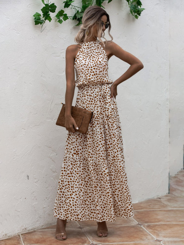 polka dot print halter neck tie dress dress