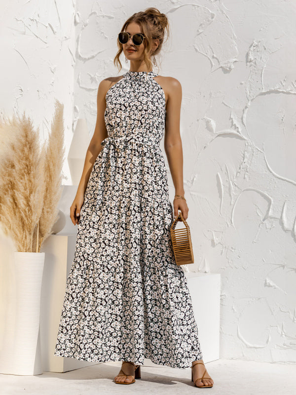polka dot print halter neck tie dress dress