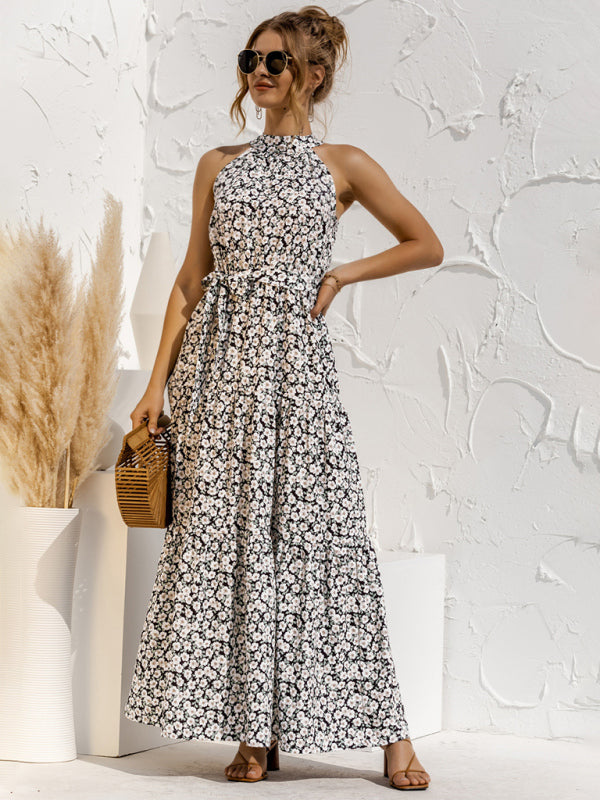 polka dot print halter neck tie dress dress