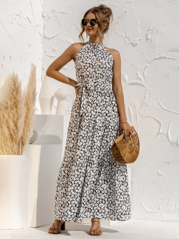 polka dot print halter neck tie dress dress