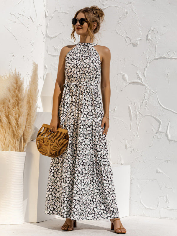 polka dot print halter neck tie dress dress
