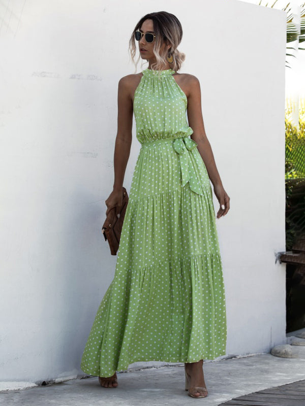 polka dot print halter neck tie dress dress
