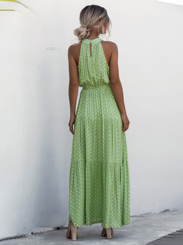 polka dot print halter neck tie dress dress