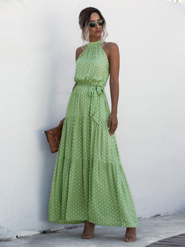 polka dot print halter neck tie dress dress