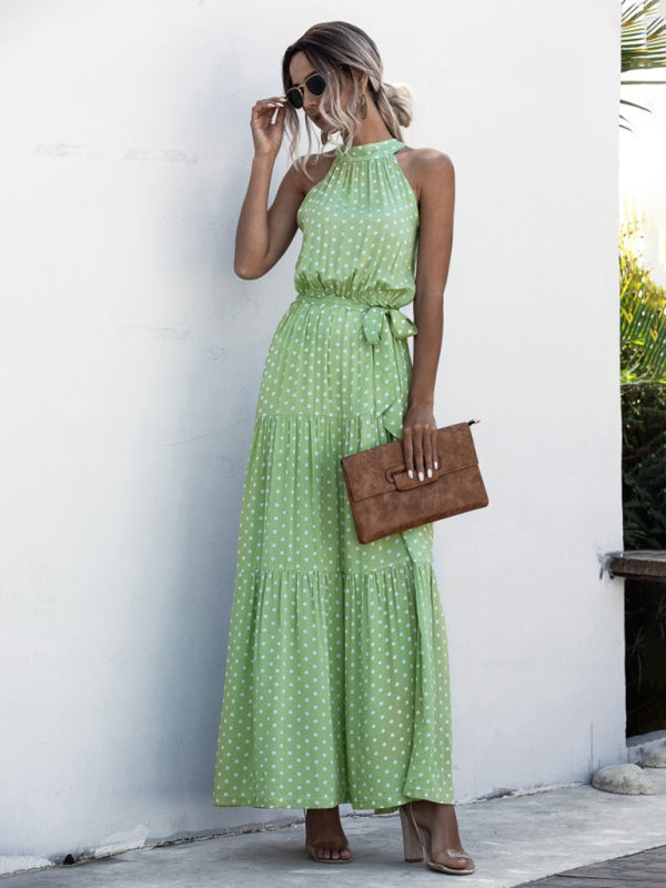 polka dot print halter neck tie dress dress