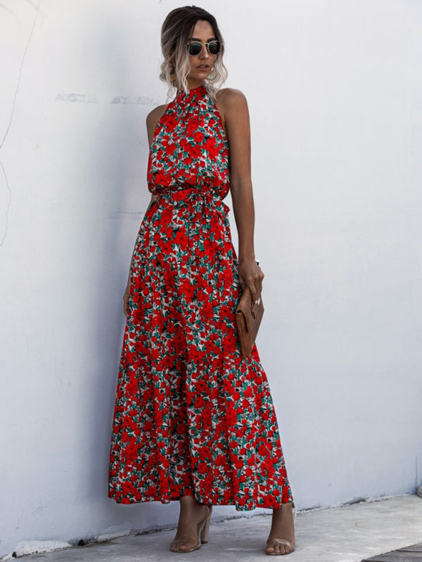 polka dot print halter neck tie dress dress