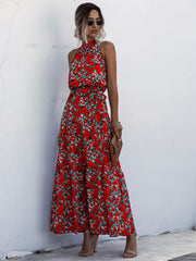 polka dot print halter neck tie dress dress