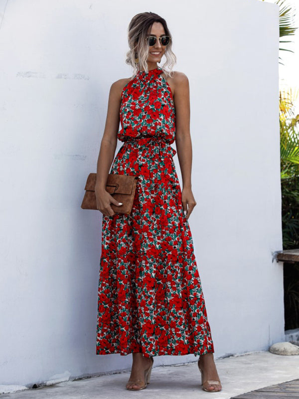 polka dot print halter neck tie dress dress
