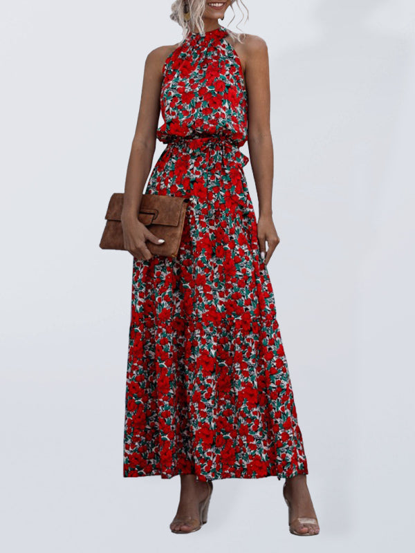 polka dot print halter neck tie dress dress