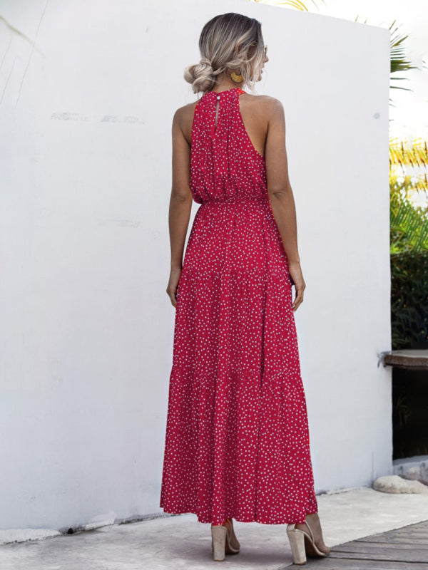 polka dot print halter neck tie dress dress