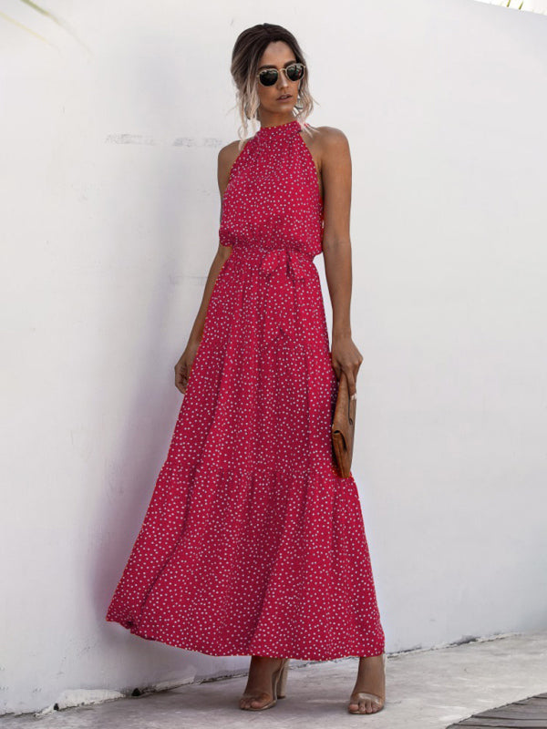 polka dot print halter neck tie dress dress