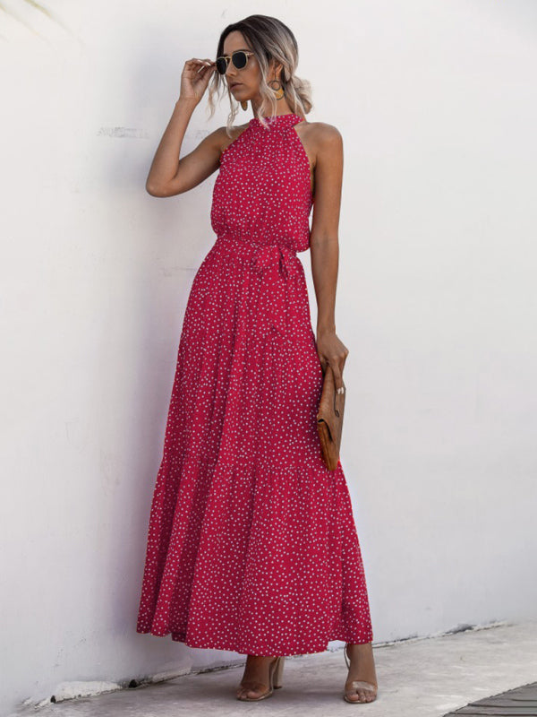 polka dot print halter neck tie dress dress