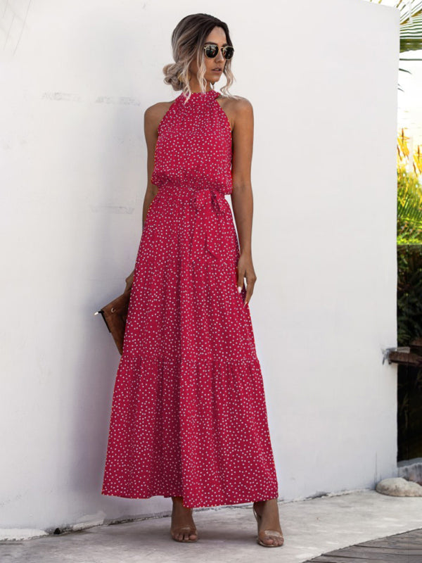 polka dot print halter neck tie dress dress