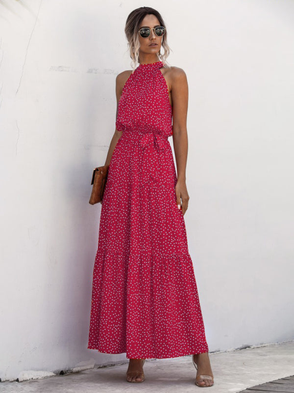 polka dot print halter neck tie dress dress