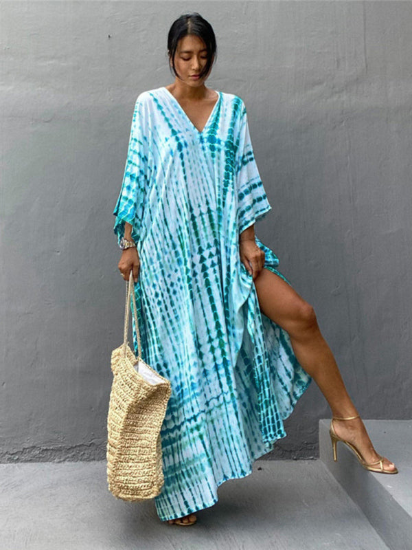 SwimwearCotton printed beach blouse gown holiday sun protection shirt bikini blouse holiday dress