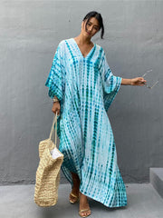 SwimwearCotton printed beach blouse gown holiday sun protection shirt bikini blouse holiday dress