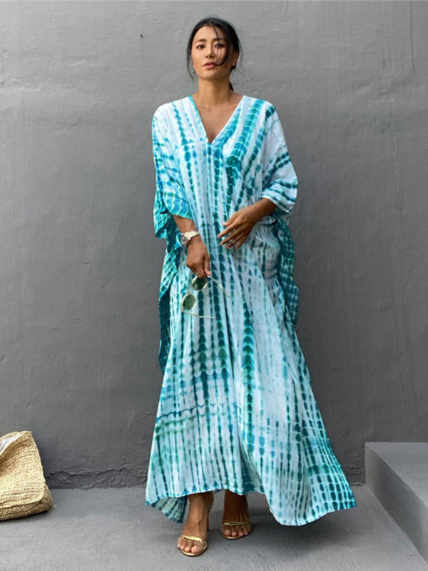 SwimwearCotton printed beach blouse gown holiday sun protection shirt bikini blouse holiday dress