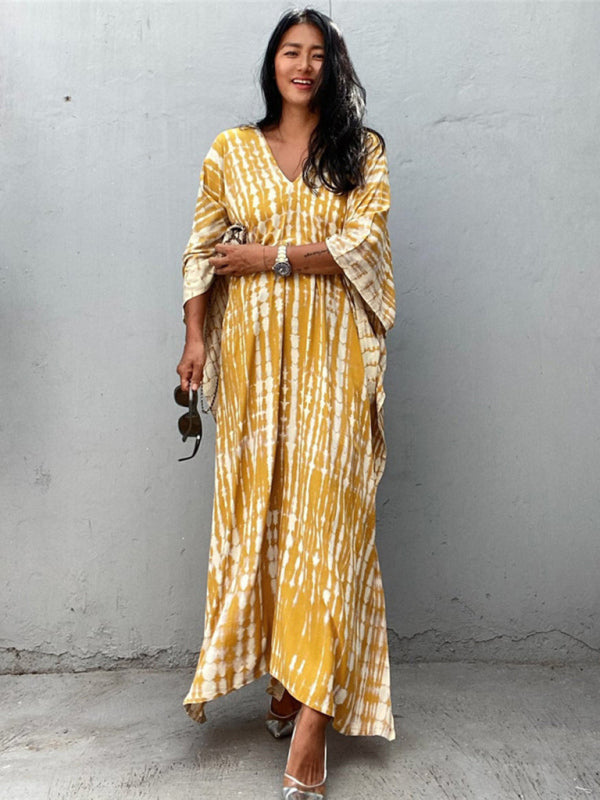 SwimwearCotton printed beach blouse gown holiday sun protection shirt bikini blouse holiday dress