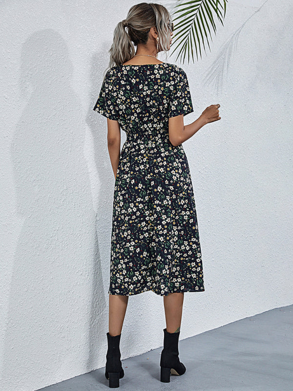 Casual Bohemian Print Square Neck Dress