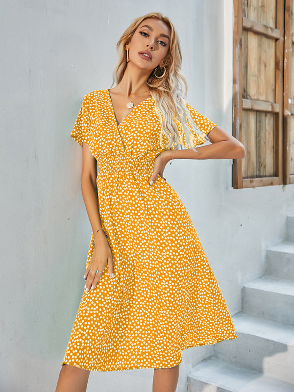 elegant casual vacation V-neck floral print short-sleeved dress