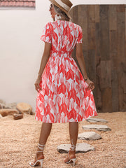 elegant casual vacation V-neck floral print short-sleeved dress