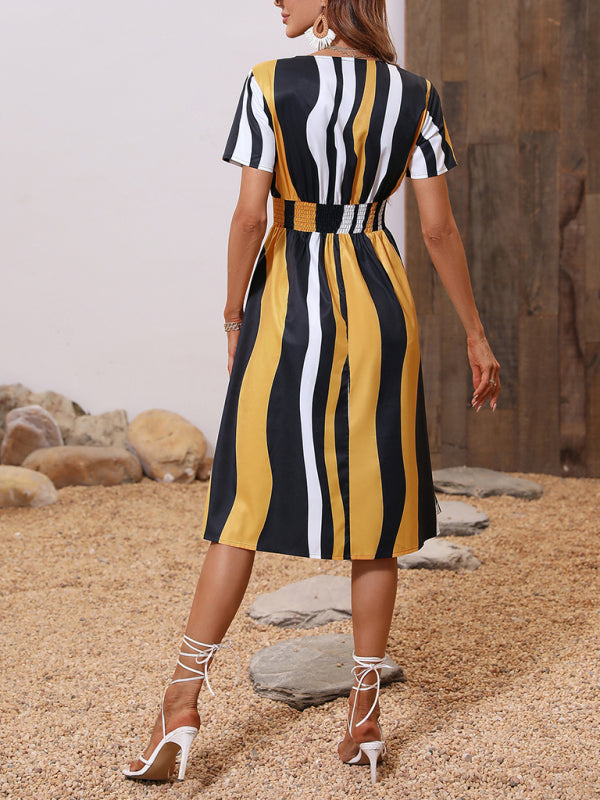 elegant casual vacation V-neck floral print short-sleeved dress