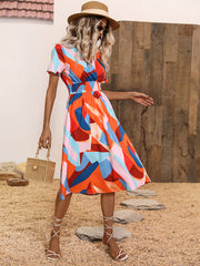 elegant casual vacation V-neck floral print short-sleeved dress