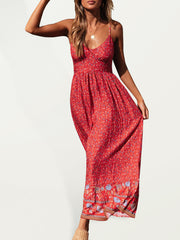 big swing skirt Bohemian V-neck suspender floral dress