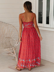 big swing skirt Bohemian V-neck suspender floral dress