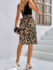 Casual Ladies Round Neck Stitching Printed Sleeveless Dress