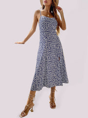 floral suspender dress slim fit slit print dress