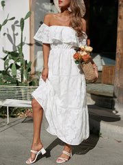 Solid color one-shoulder high-waist temperament dress